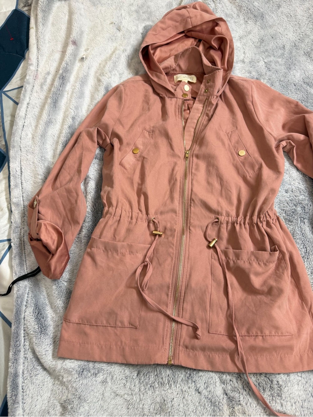 Sweet Wanderer Dusty Rose Hooded Drawstring Anorak Jacket